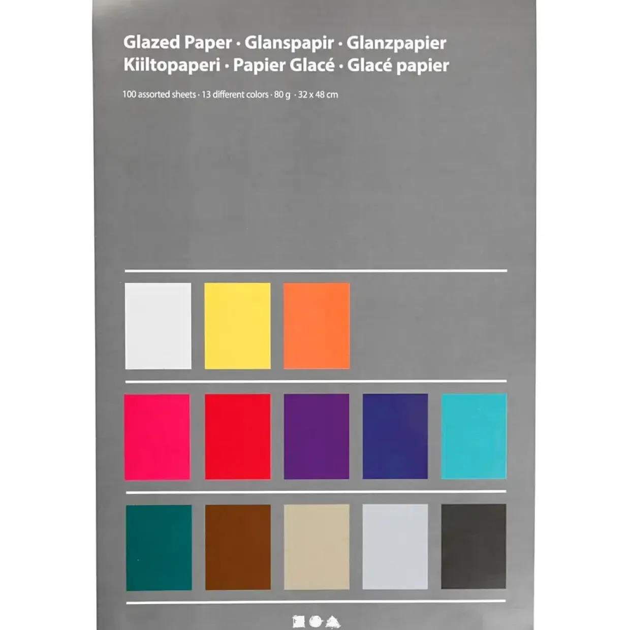 Glanspapir - 32x48 cm - 80 g - 13 Assorterede Farver - 100 ark