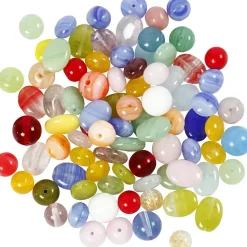 Glasperler rund oval rund-flad 6-13 mm hulstr. 0,5-1,5 mm ass. farver - 60g