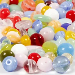 Glasperler rund oval rund-flad 6-13 mm hulstr. 0,5-1,5 mm ass. farver - 60g