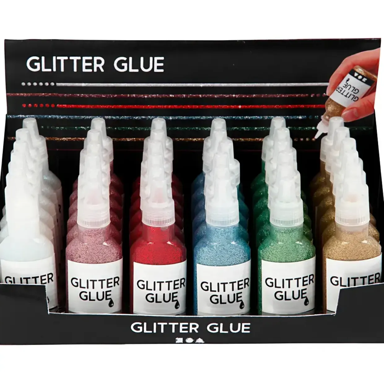 Glitterlim assorteret farver | 36 x 25 ml