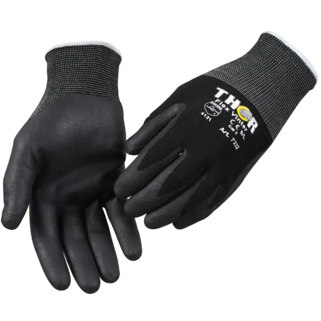 Halvdyppet nitrilhandske, THOR Flex Vinter, 11, sort, nitril/nylon, ribkant