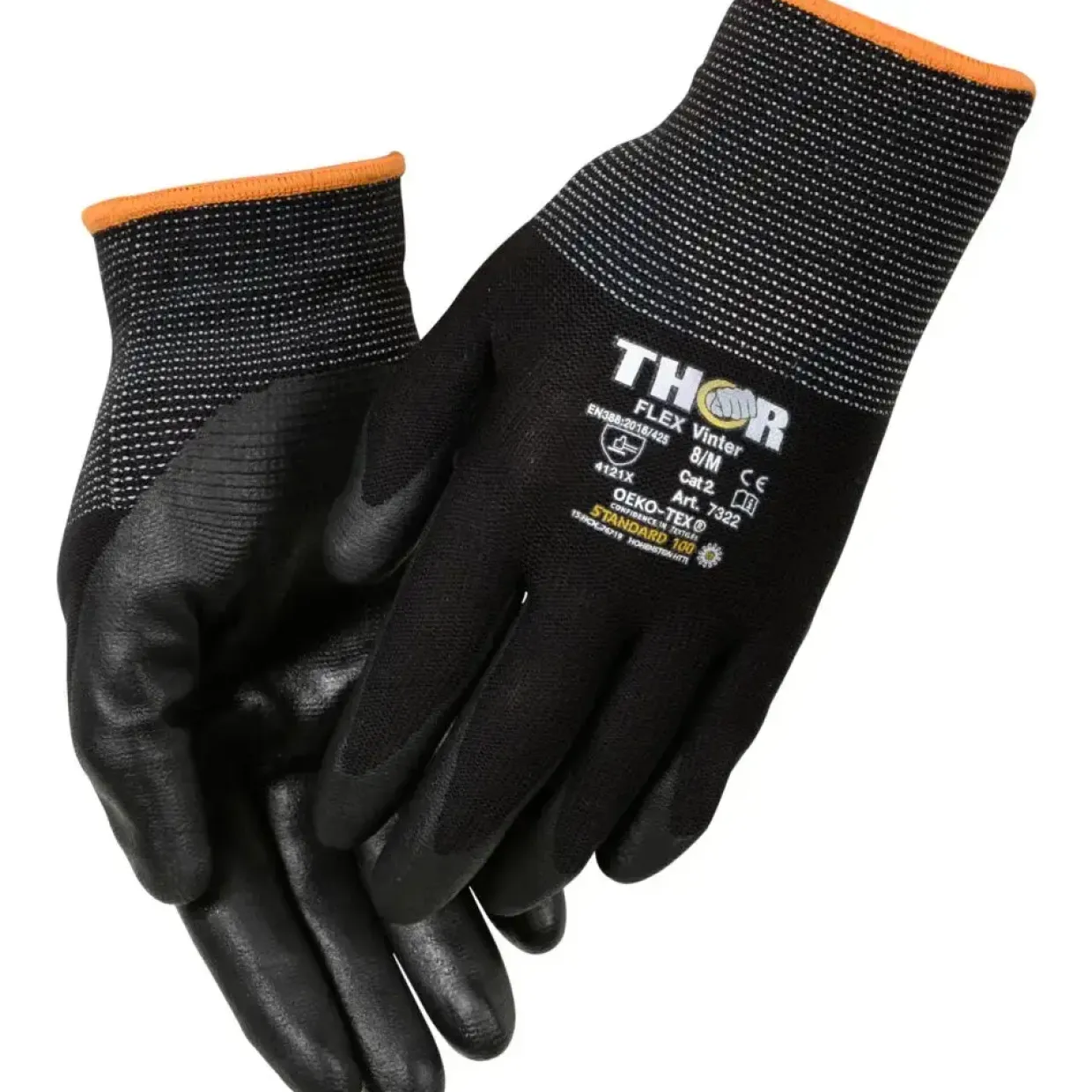 Halvdyppet nitrilhandske, THOR Flex Vinter, 8, sort, nitril/nylon, ribkant