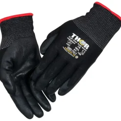 Halvdyppet nitrilhandske, THOR Flex Vinter, 12, sort, nitril/nylon, ribkant