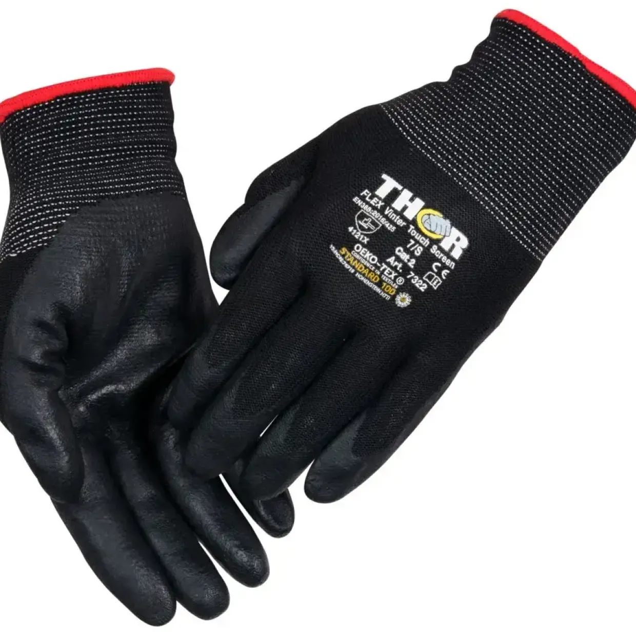 Halvdyppet nitrilhandske, THOR Flex Vinter, 12, sort, nitril/nylon, ribkant