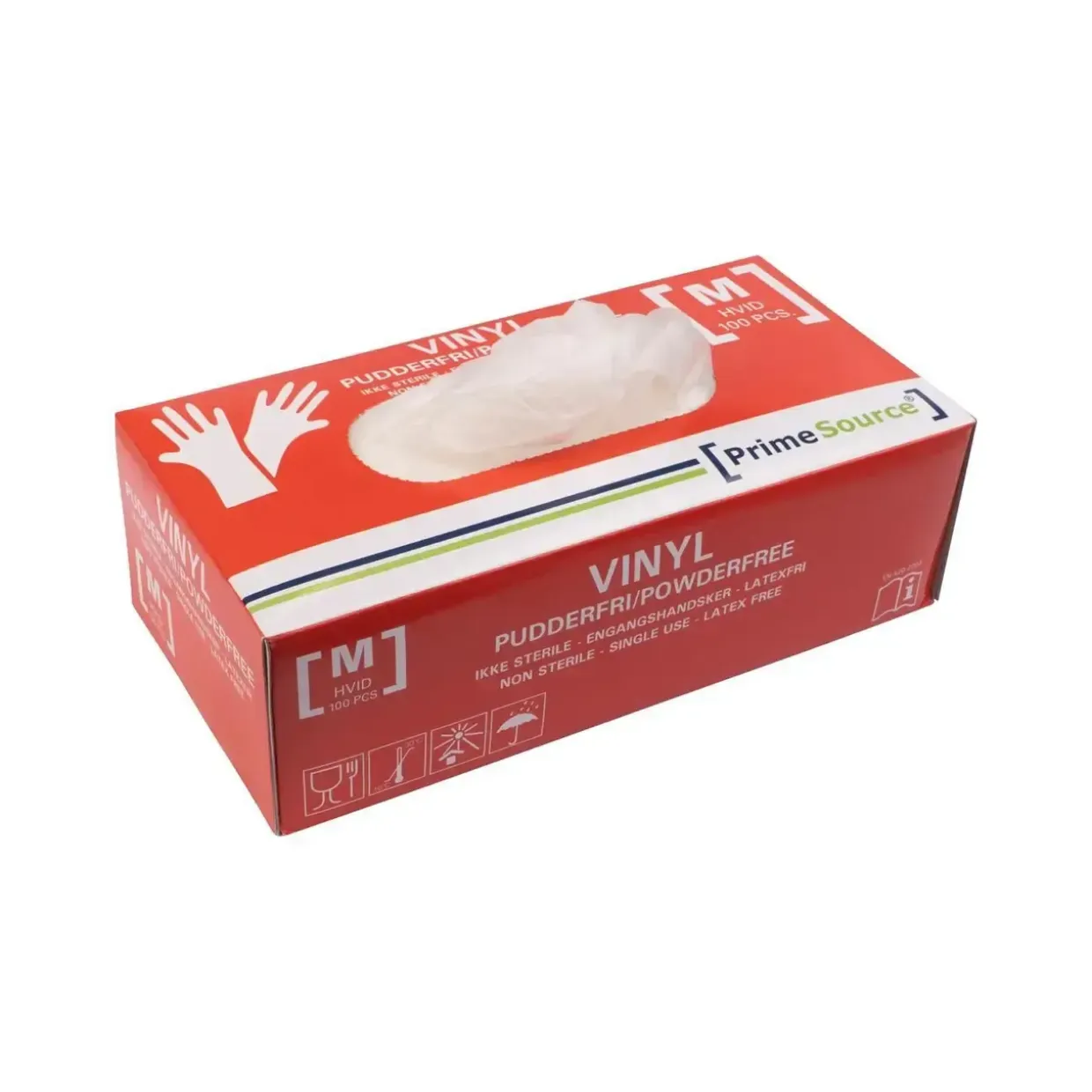 Handske Engangs Prime Source str M uden Pudder Vinyl AQL 1.5 Hvid - 100 stk/pk