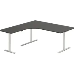 Hjørne skrivebord hæve sænke DNA, Antracit 1800x1800 mm Venstre 3-ben/Alugrå