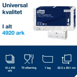 Håndklædeark 1-lags Tork 100585 PeakServe® Continuous® H5 - 410 ark pr pakke - 12 pakker