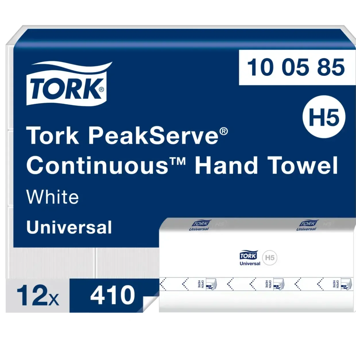 Håndklædeark 1-lags Tork 100585 PeakServe® Continuous® H5 - 410 ark pr pakke - 12 pakker