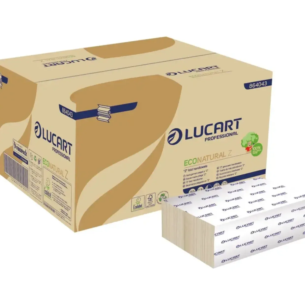 Håndklædeark Lucart T3 Natural 2-lags Z-fold 24x22,5cm 8 cm natur - 200 ark pr pakke - 15 pakker