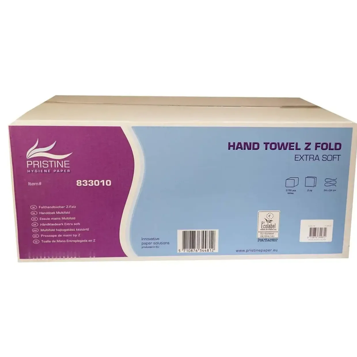 Håndklædeark Pristine Extra Soft Z-Fold 2-lag L24xB24xD8cm Nyfiber Hvid - 25 pk x 150 stk/krt