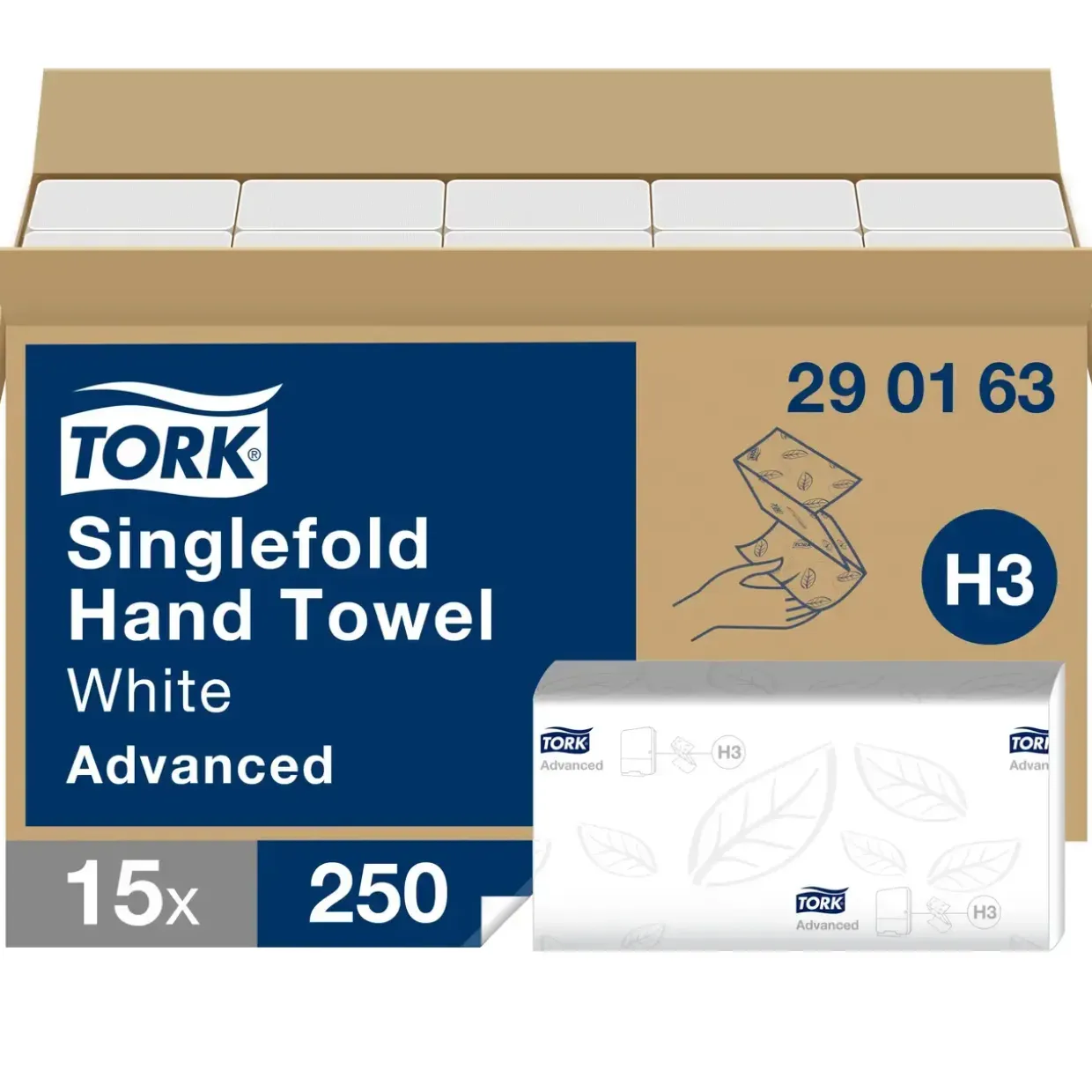 Håndklædeark Tork 290163 Advanced H3 zig-zag 2-lags hvid - 250 ark pr pakke - 15 pakker