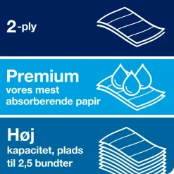 Håndklædeark - Tork H2 Premium - 100297 - 2-lags - 21,2x34 cm - Hvid - 100 ark pr. pakke - 21 pakker