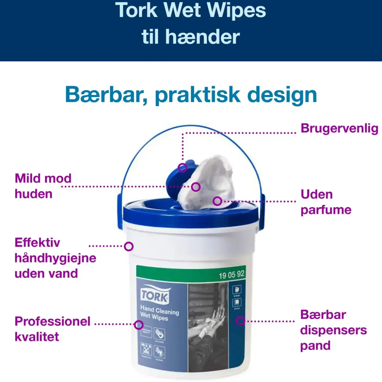 Håndrens Tork 190592 Wet Wipe spand 58ark | spand - 4sp | kar