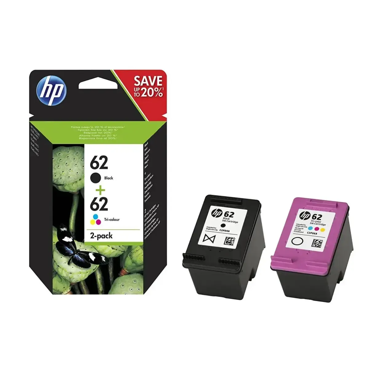 HP 62, Blækpatroner, Sort & Farve, Sampak