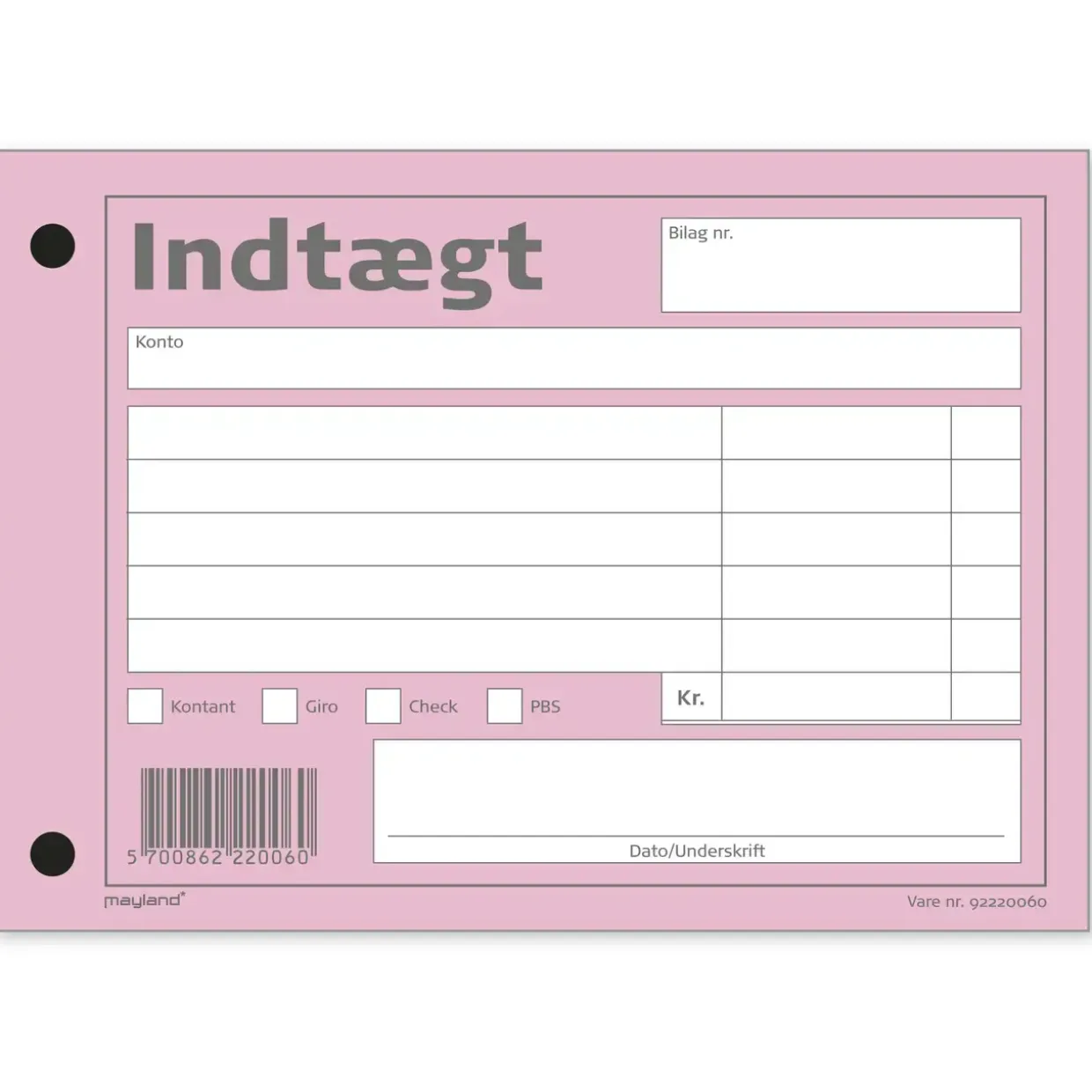 Indtægtbilag 100 x 148 mm 92220060 - 10 blokke á 100 ark