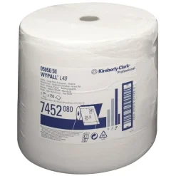 Industriaftørring, Kimberly-Clark Wypall L40, 1-lags, 259m x 31,5cm, Ø40cm, hvid, nonwoven