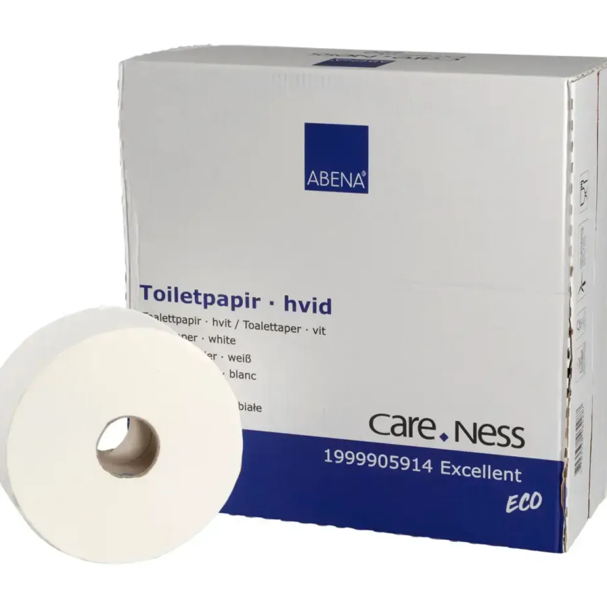Jumborulle - ABENA Care-Ness Excellent Eco 2-lags Midi - 300 m x 9,5 cm - Hvid - 8 ruller