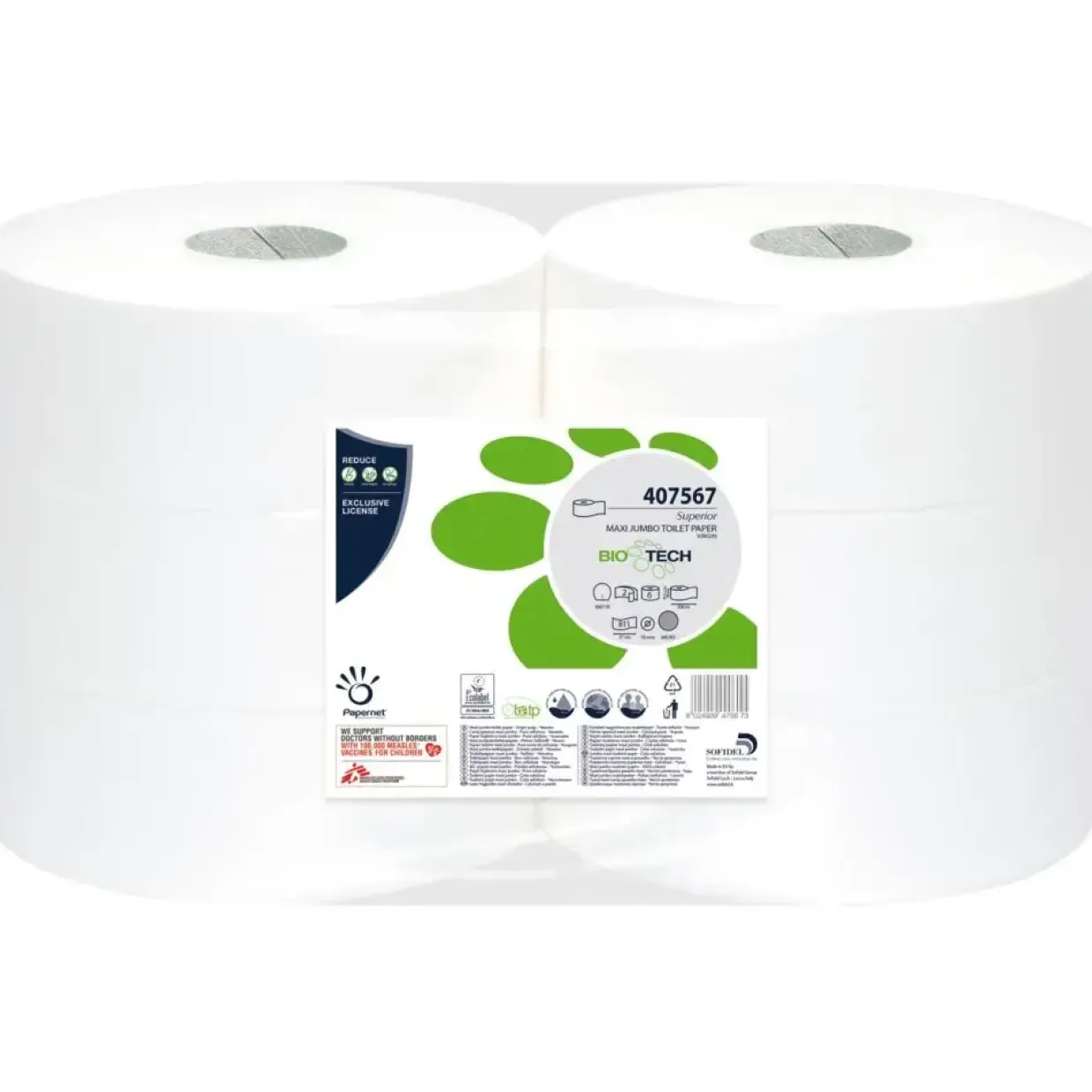 Jumborulle Biotech 2-lags hylse 76 mm 300 meter hvid | 811 ark - 6 stk