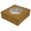 Kageæske hængslet låg høj L230xB230xH80mm pap/plast med rund rude brun/hvid - 100 stk/krt