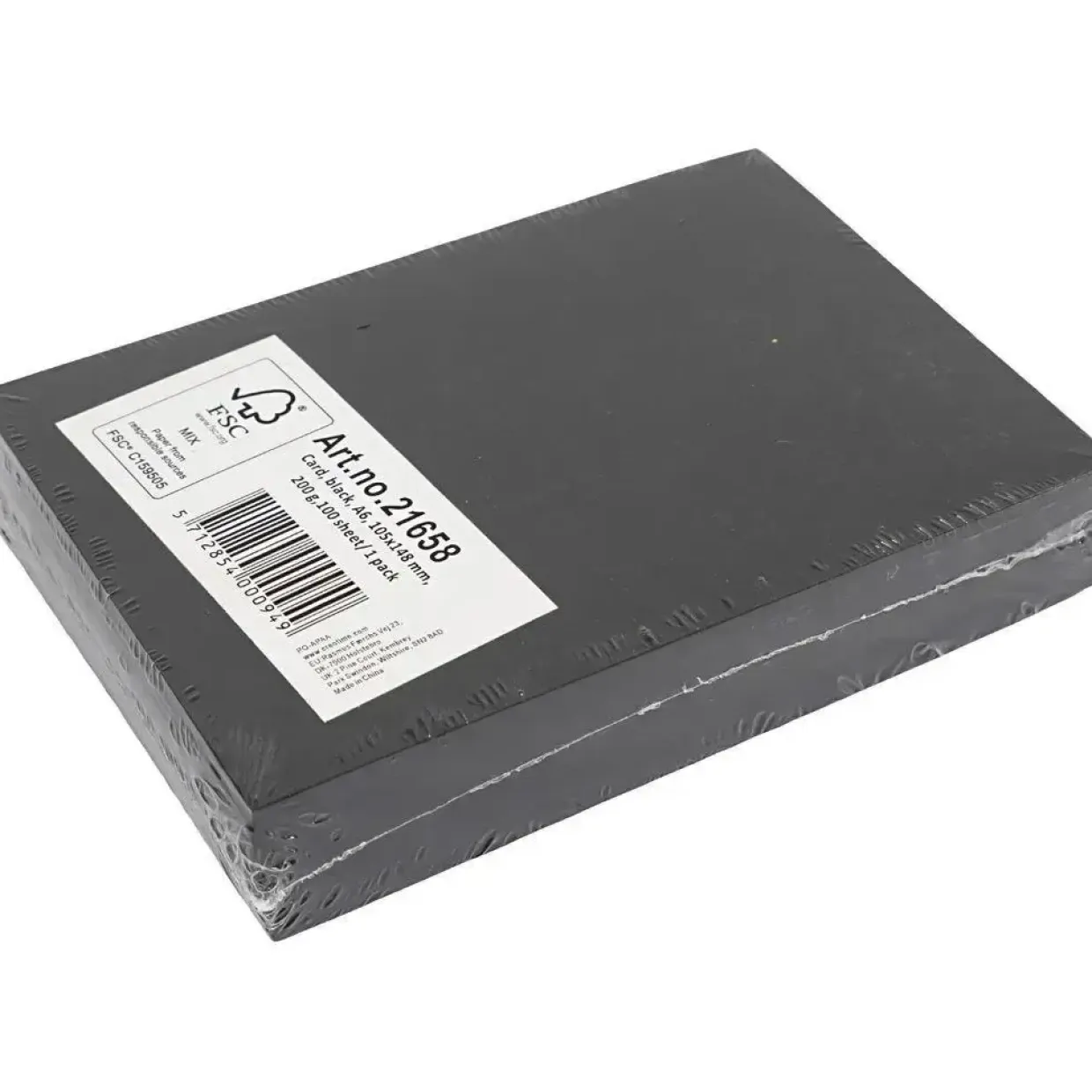 Karton – A6 – 10,5×14,8 cm – 200 g – Sort – 100 ark