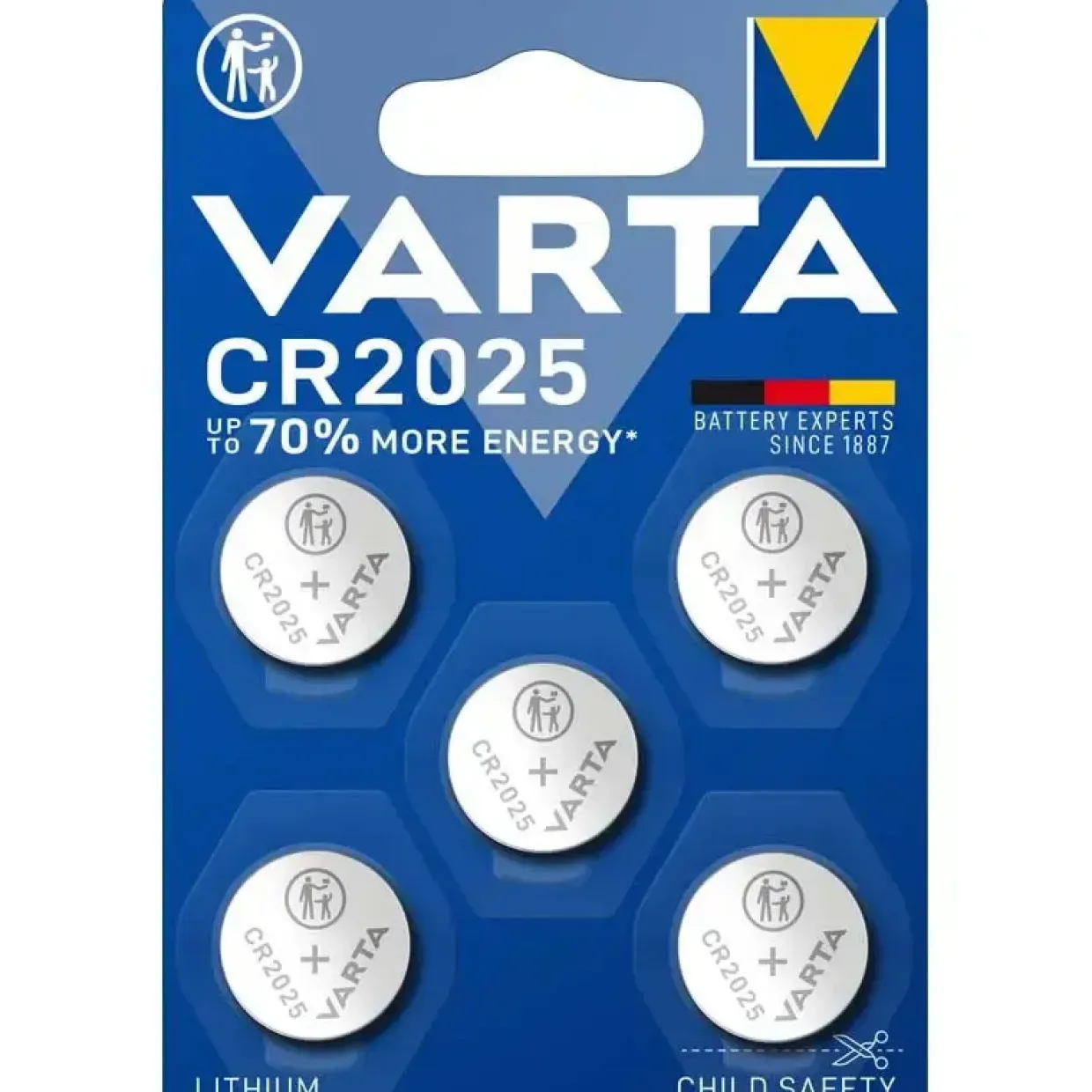 Knapcellebatteri, Varta, CR2025 pakke a 5 stk