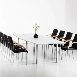 Konferencebord Consensus, Hvid 3500x1200 mm bådformet, Alugrå understel