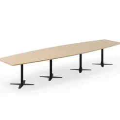 Konferencebord DNA, Eg 2000x1200 mm bådformet, Hvidt understel