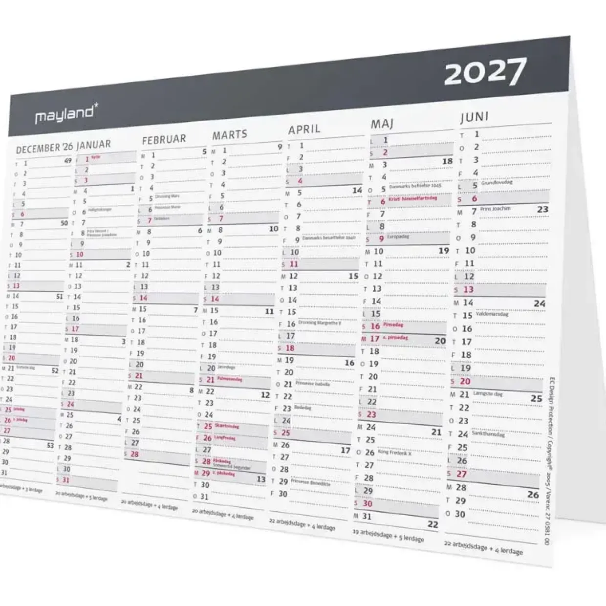 Kontor-bordkalender - Moderne - A5 - 2027 - Mayland - 27058100
