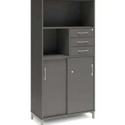 Kontorskab DNA, 800x1660 mm, Antracit/Alugrå, skydedør og skuffemodul 4A4/2A4
