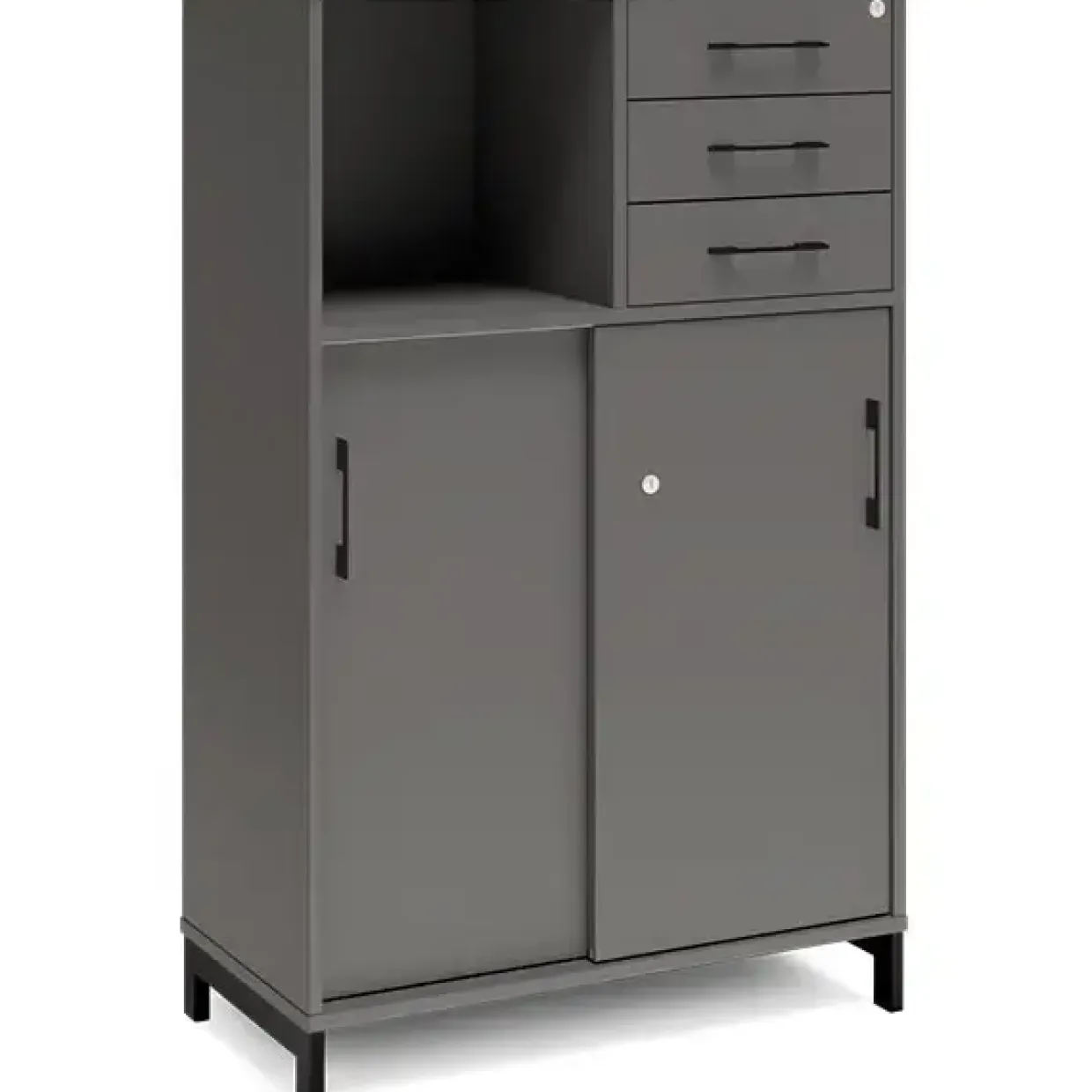 Kontorskab DNA, 800x1275 mm, Antracit/Sort, skydedør og skuffemodul 3A4/2A4