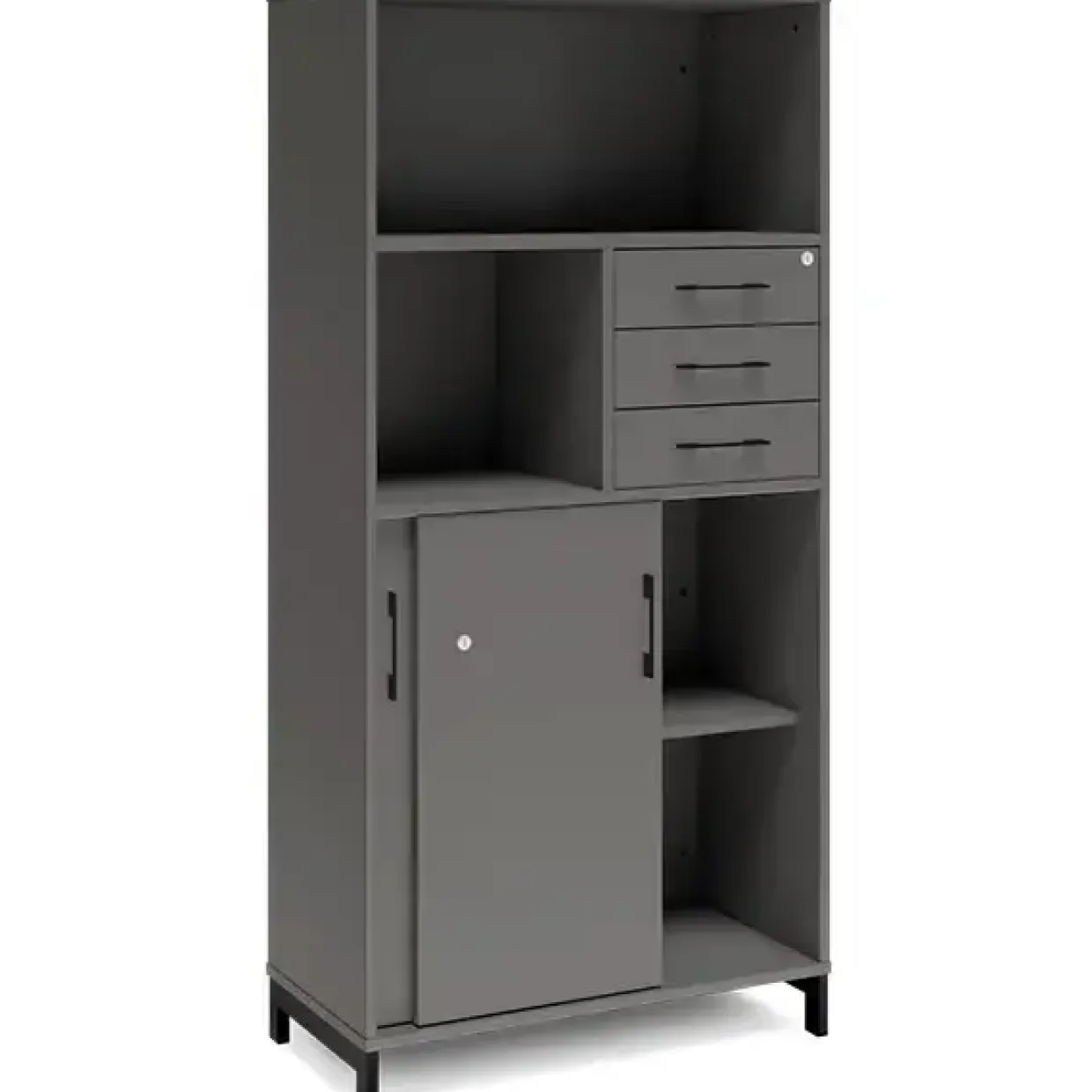 Kontorskab DNA, 800x1660 mm, Antracit/Sort, skydedør og skuffemodul 4A4/2A4