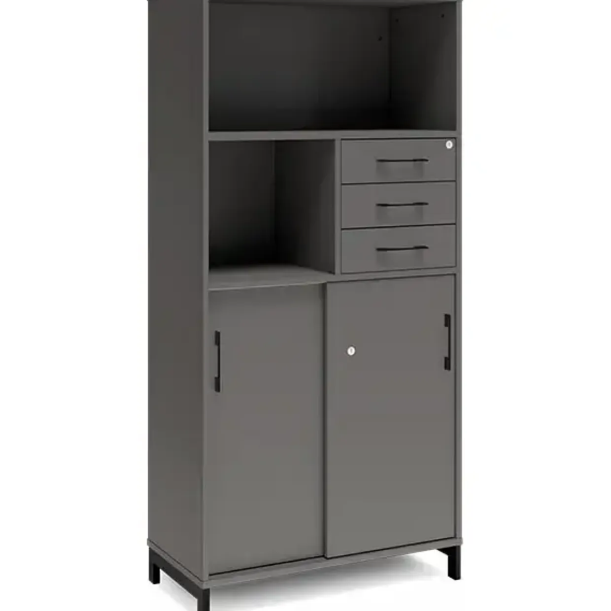 Kontorskab DNA, 800x1660 mm, Antracit/Sort, skydedør og skuffemodul 4A4/2A4