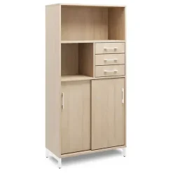 Kontorskab DNA, 800x1660 mm, Eg/Hvid, skydedør og skuffemodul 4A4/2A4
