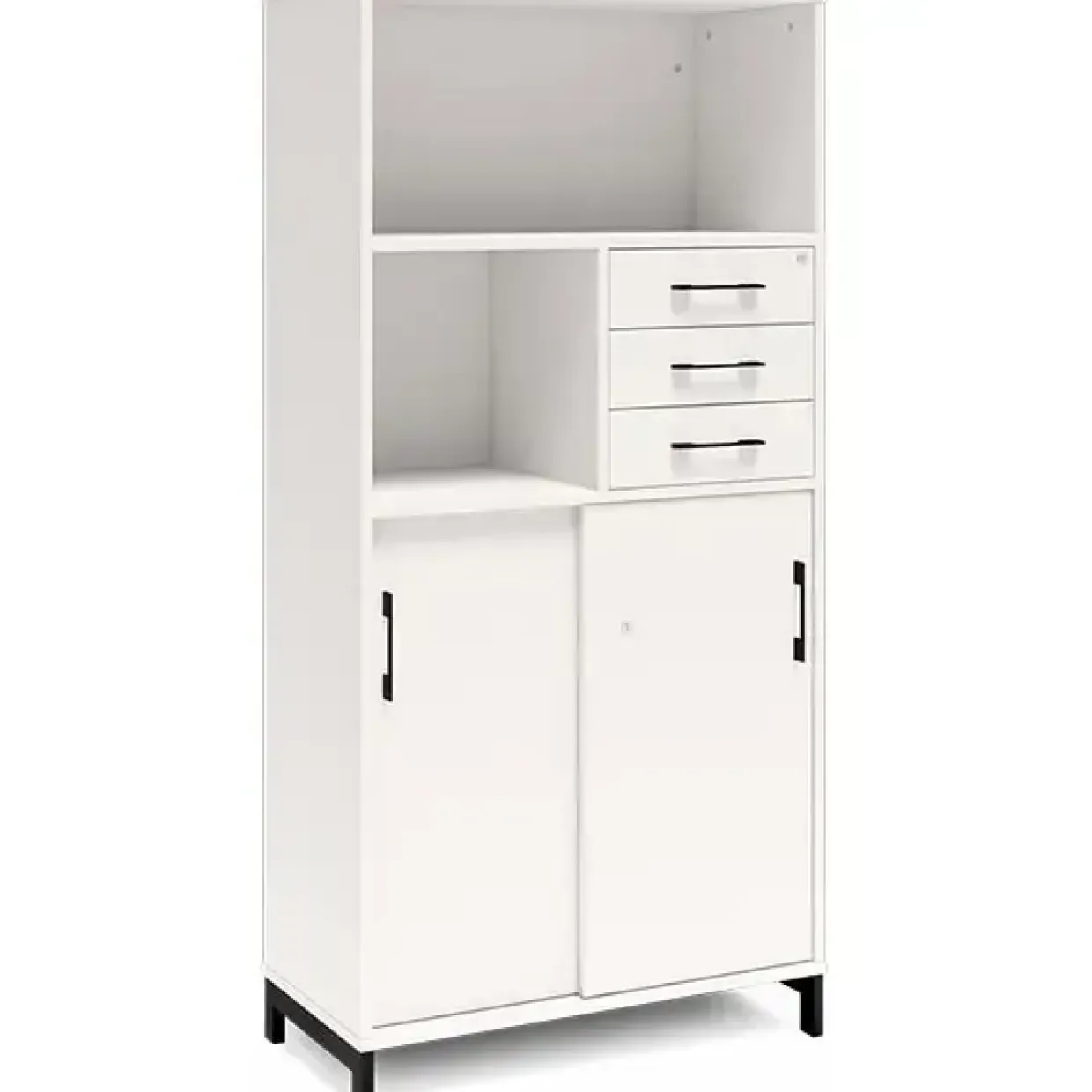Kontorskab DNA, 800x1660 mm, Hvid/Sort, skydedør og skuffemodul 4A4/2A4