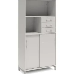 Kontorskab DNA, 800x1660 mm, Lys grå/Alugrå, skydedør og skuffemodul 4A4/2A4