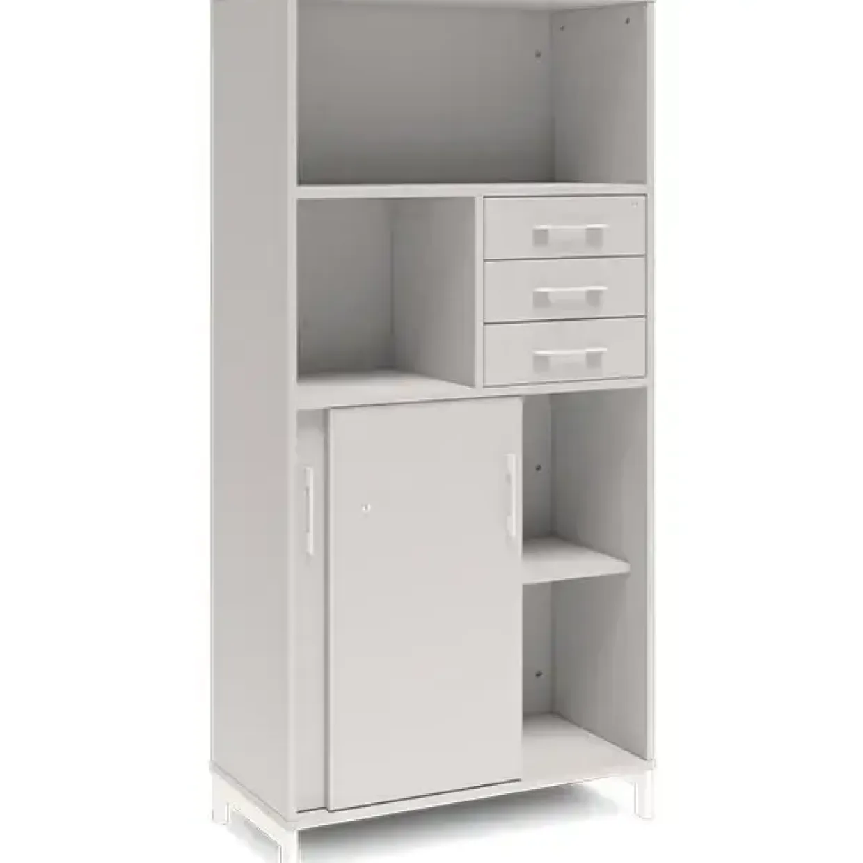 Kontorskab DNA, 800x1660 mm, Lys grå/Hvid, skydedør og skuffemodul 4A4/2A4