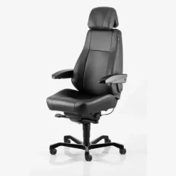 Kontorstol KAB Seating Director, White-Line Sort skind inkl. armlæn og nakkestøtte i sort skind