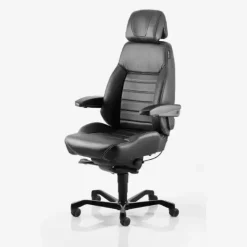 Kontorstol KAB Seating Executive, White-Line Sort skind inkl. armlæn og nakkestøtte i sort skind