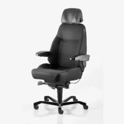 Kontorstol KAB Seating Executive, White-Line Sort fighter inkl. armlæn og nakkestøtte i sort skind