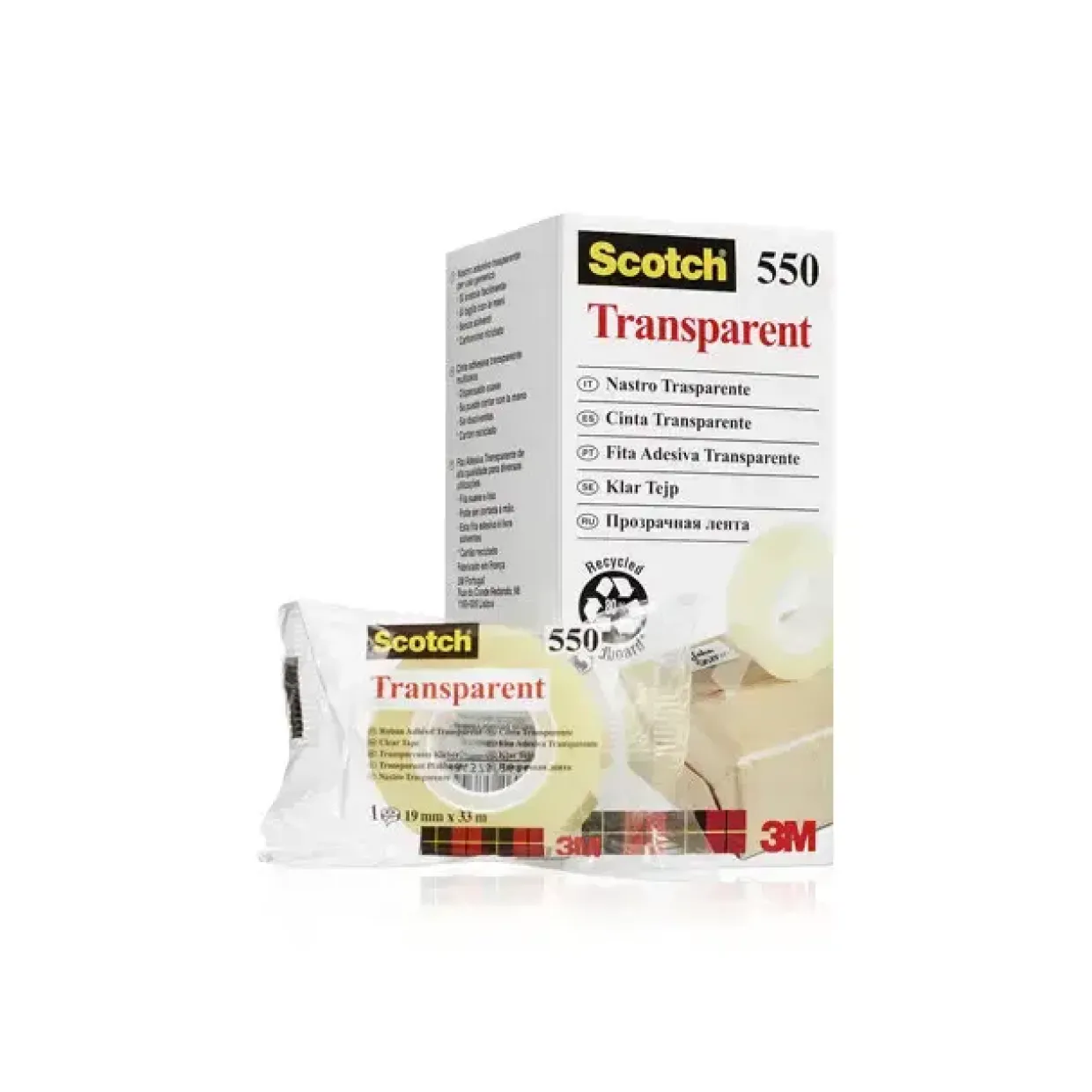 Kontortape - Scotch 550 - Transparent - 19 mm x 33 m - 8 stk.
