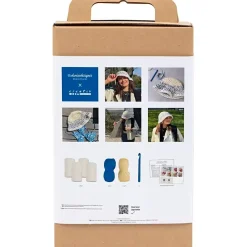 Kreakasse DIY Kit Hækle Chunky bøllehat blå, lys natur, gul