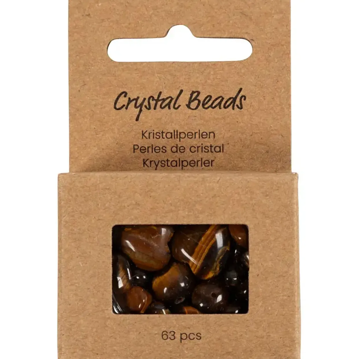 Krystalperler, Tigerøje, diam. 7-12 mm, hulstr. 1 mm, brun, 63stk./ 1 pk.