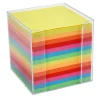 Kubusdispenser i klar plast - Med 700 ark i regnbue farver 9,5 x 9,5 x 9,5 cm