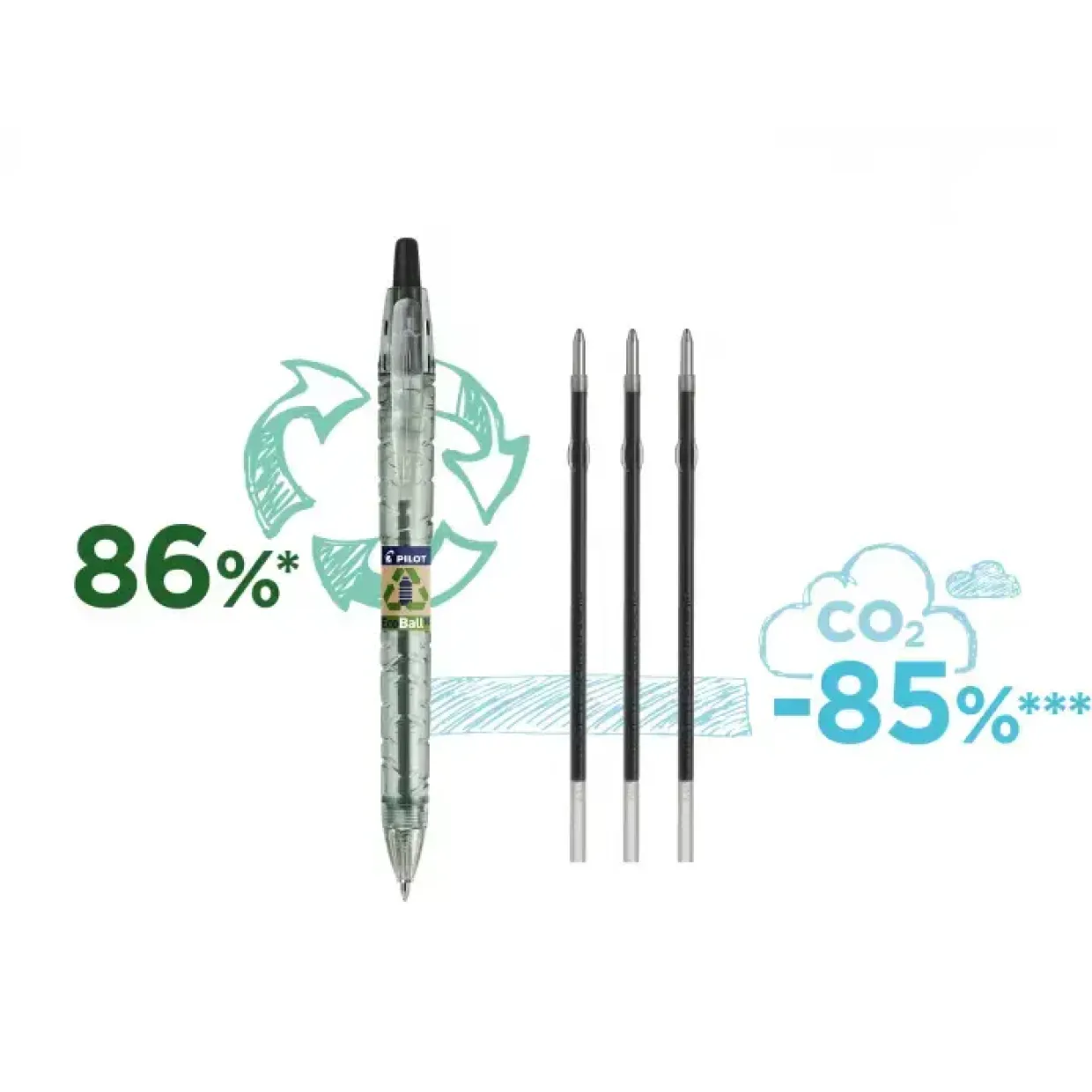 Kuglepen m|klik Pilot B2P Ecoball medium grøn - 10 stk