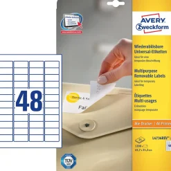 Labels til printer - Avery L4736-25 - 45,7 x 21,2 mm - Aftagelige - 1200 stk