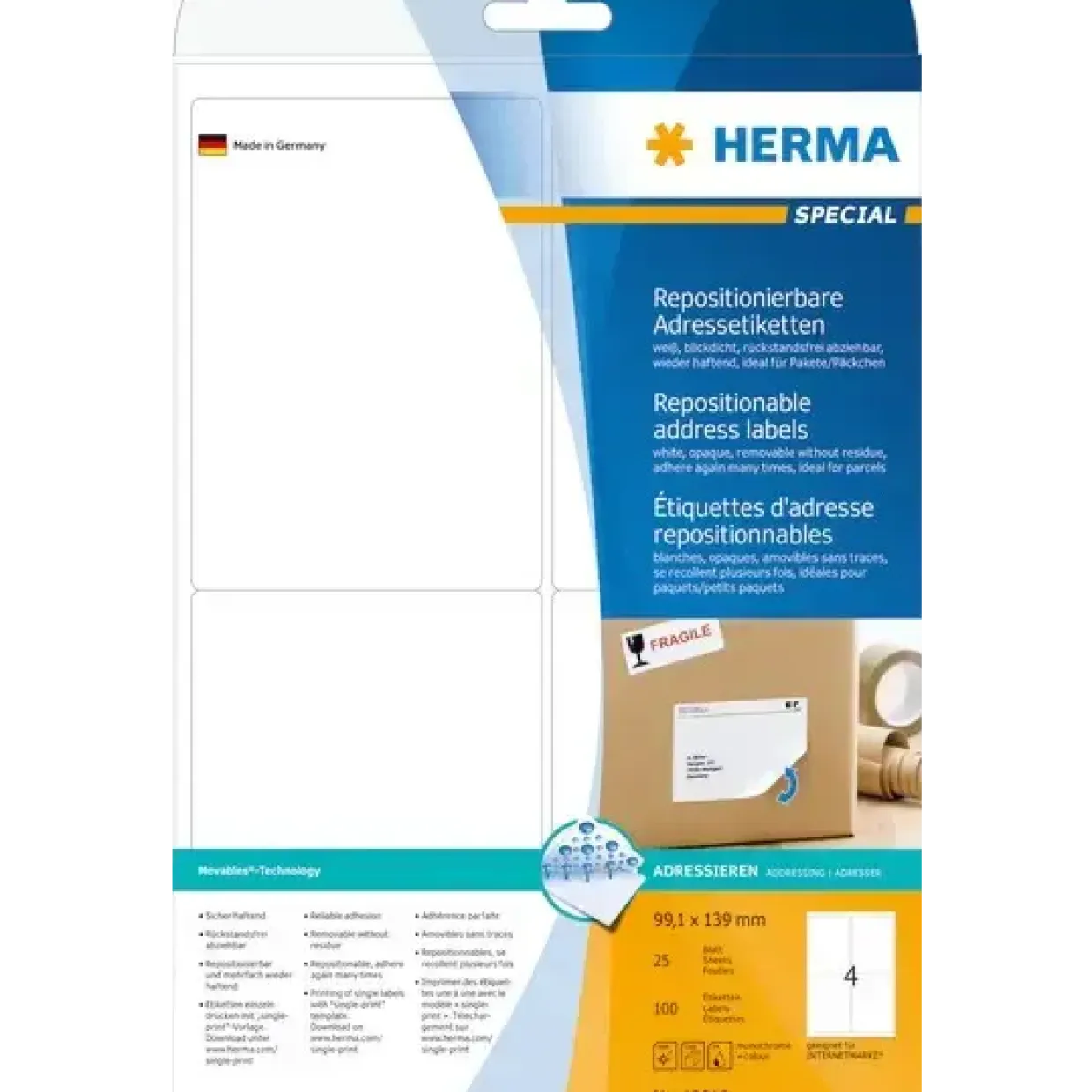 Labels white HERMA Movables 99,1x139 A4 100 pcs.
