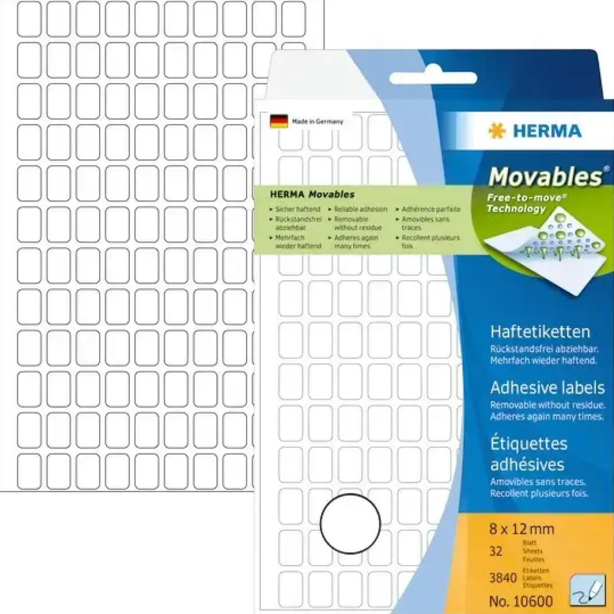 Labels 8x12 mm HERMA aftagelig hvid 3840 stk
