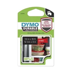 Labeltape Dymo D1 ekstra stærk 12mmx3m hvid på rød