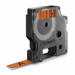 Labeltape Dymo D1 ekstra stærk 12mmx3m sort på orange