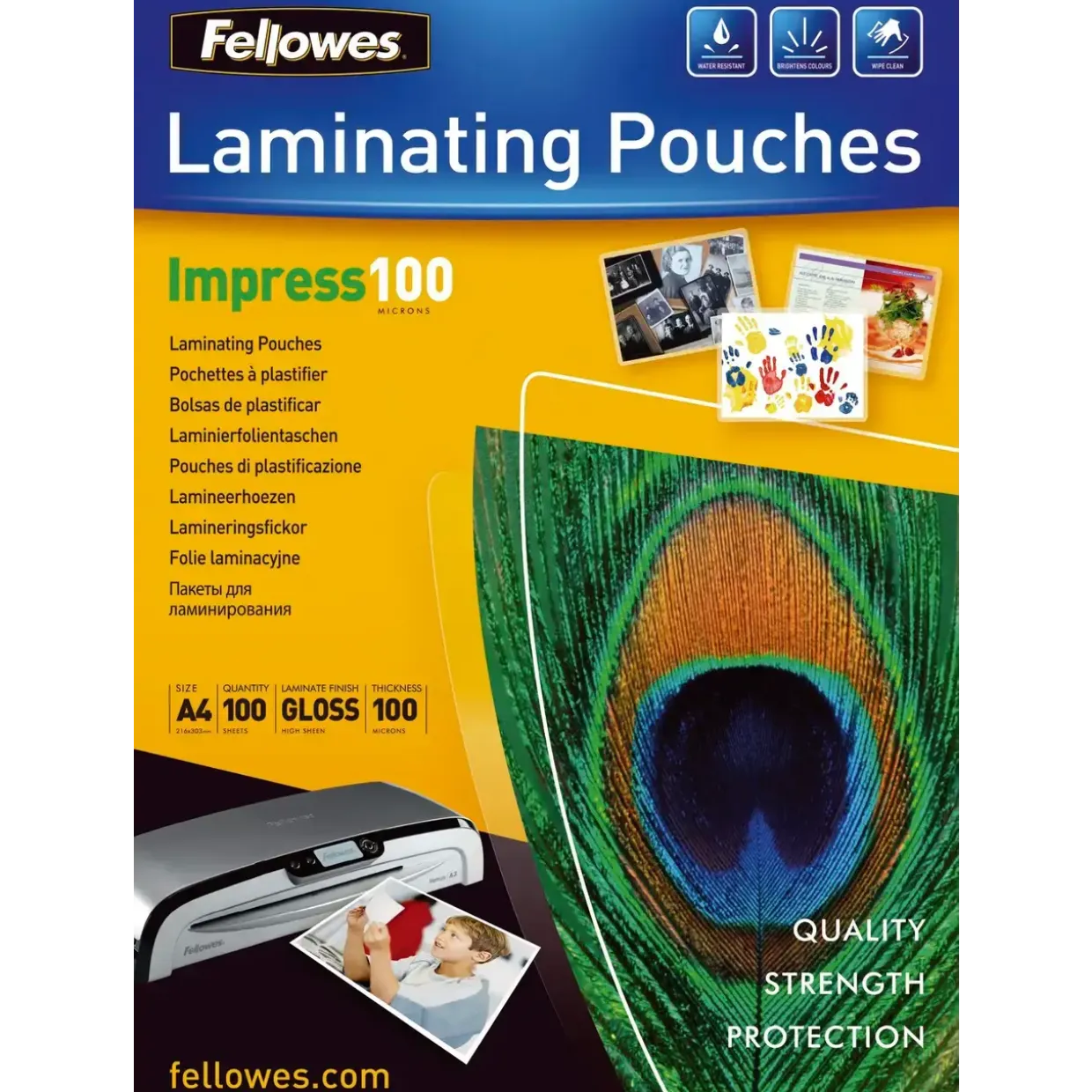 Lamineringslomme A4 Fellowes 100mic glossy - 100 stk